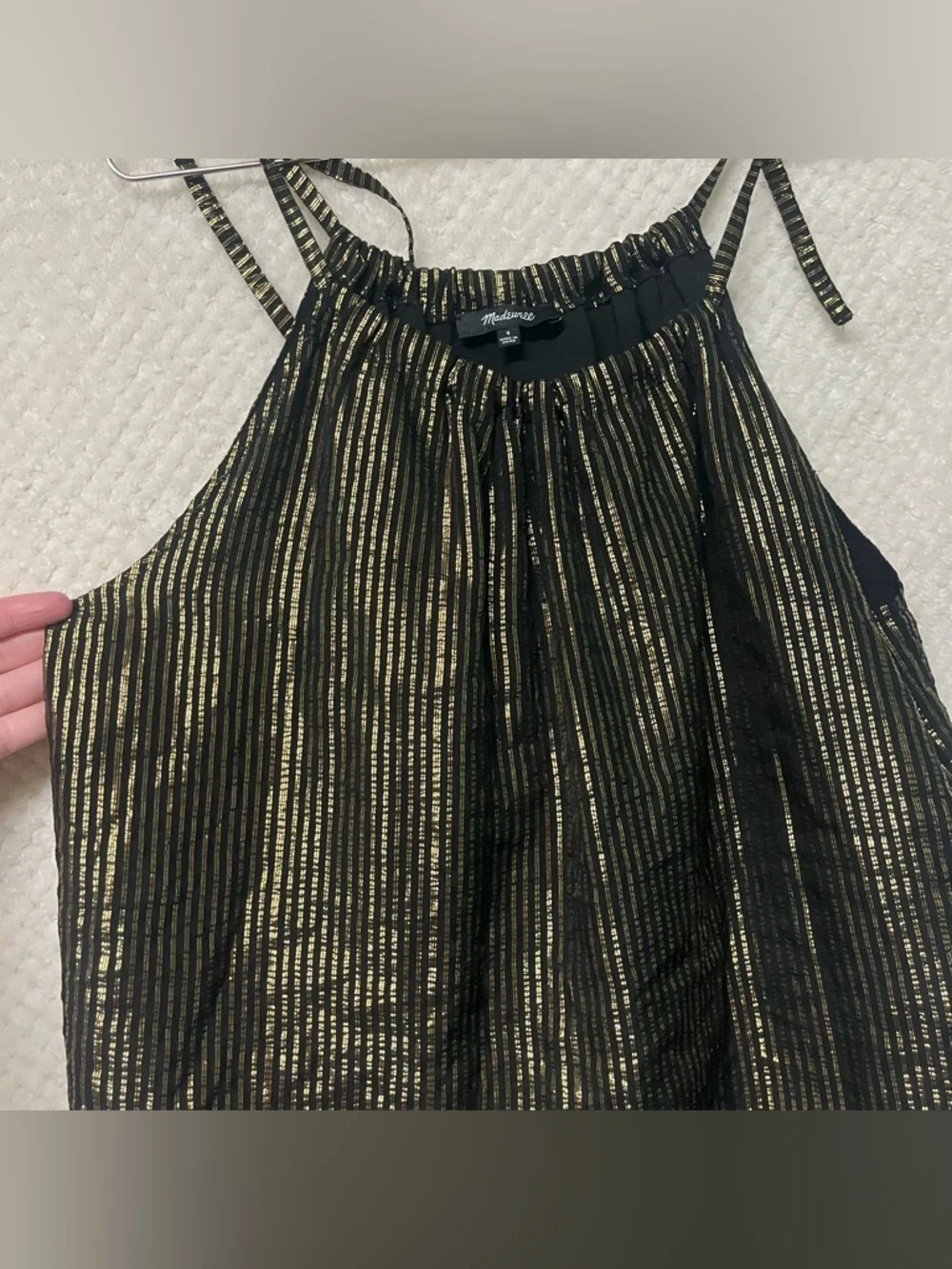 Madewell Black & Gold Metallic Stripe Tie-Shoulder Cami Top Silk Lightweight 4 - Picture 6 of 10
